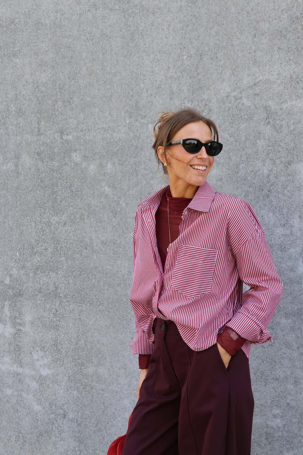 Inez gestreepte blouse rood