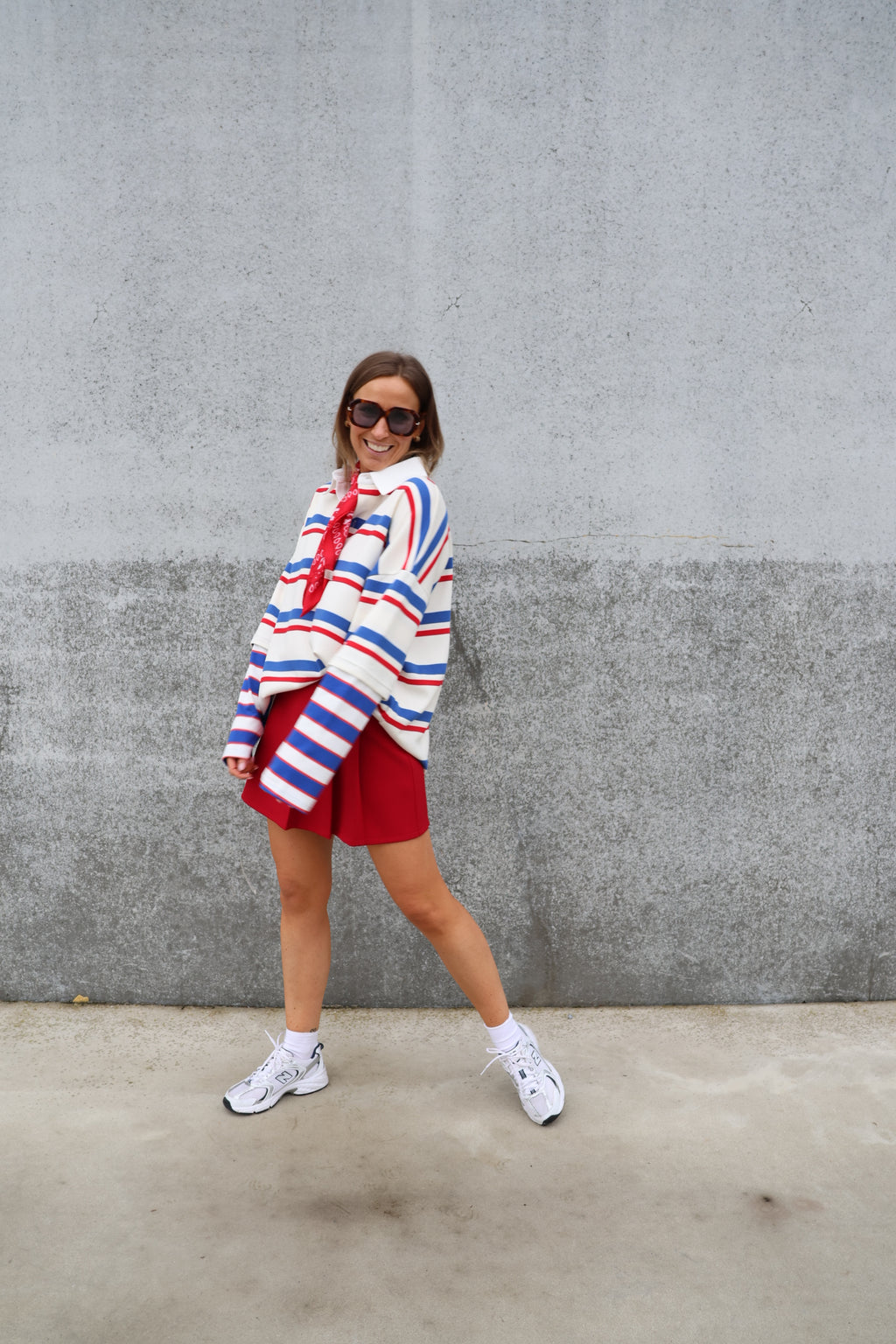 Rae gestreepte polo blauw/rood