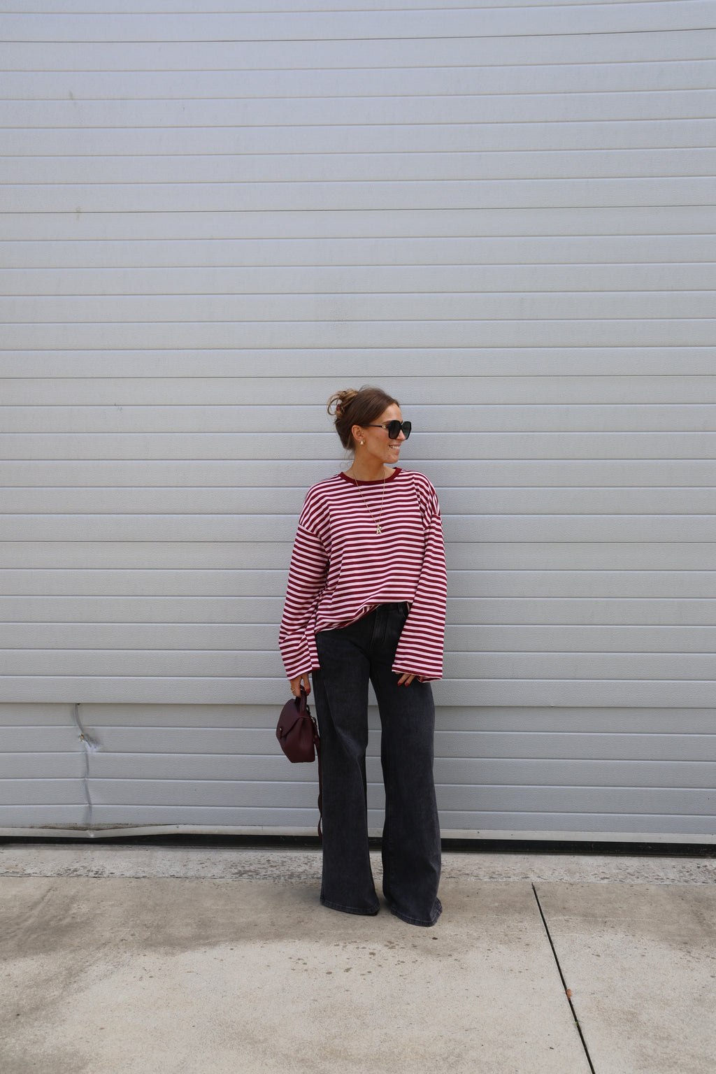 Ine wide leg jeans met plooidetail donkergrijs - long length