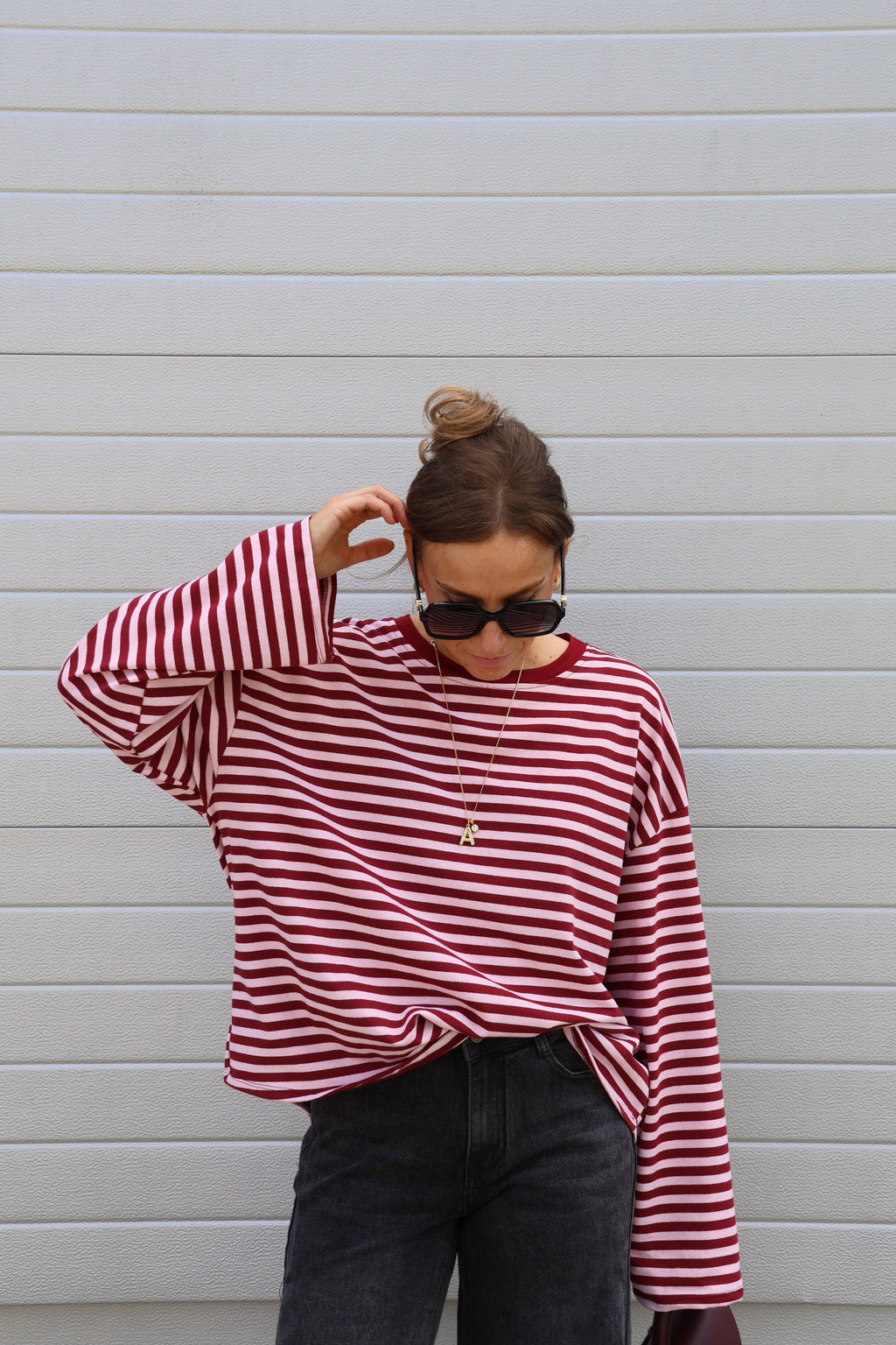 Lenka gestreepte longsleeve bordeaux