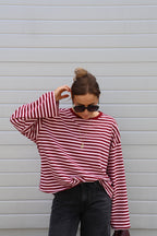 Lenka gestreepte longsleeve bordeaux