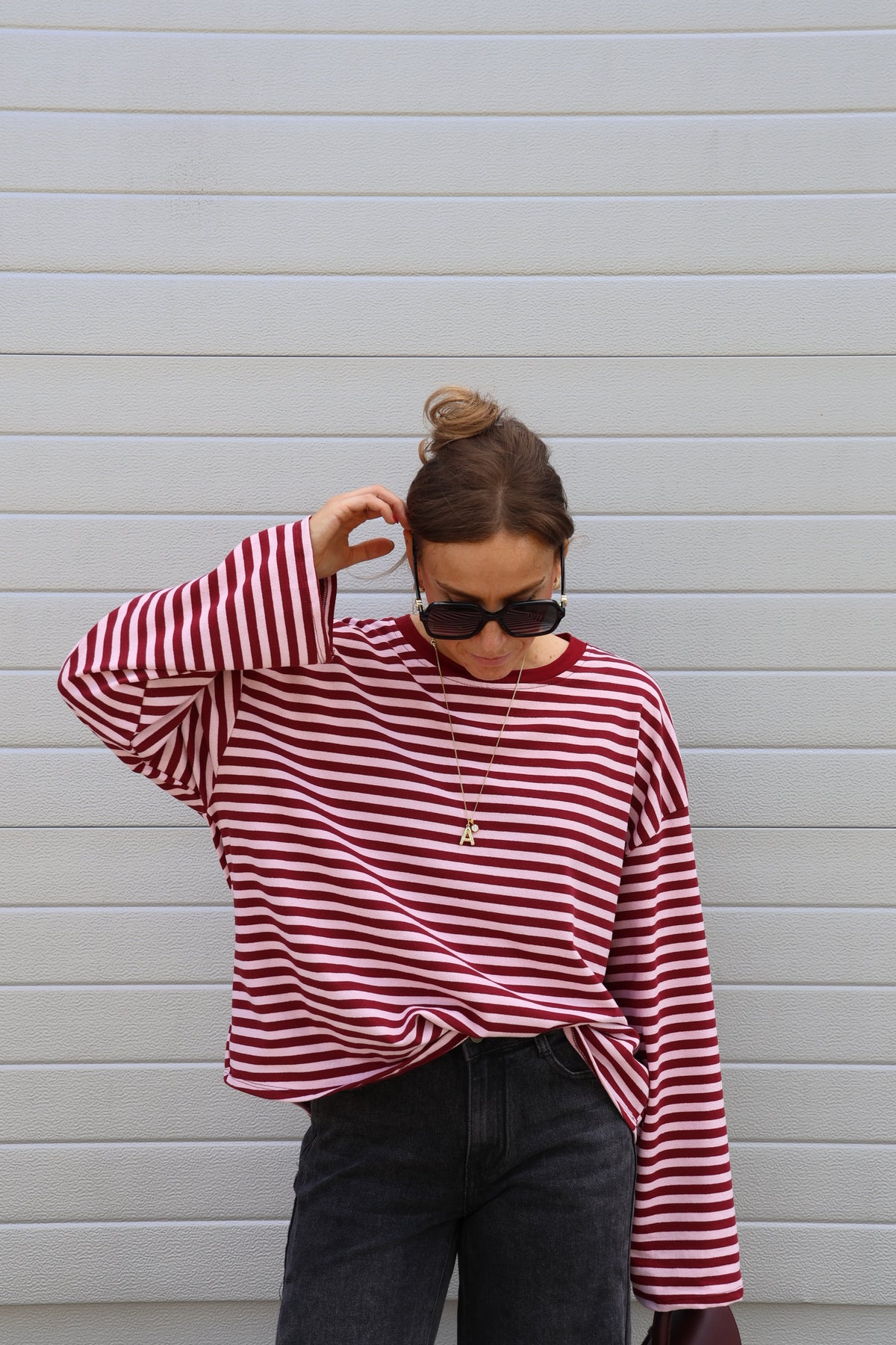 Lenka gestreepte longsleeve bordeaux