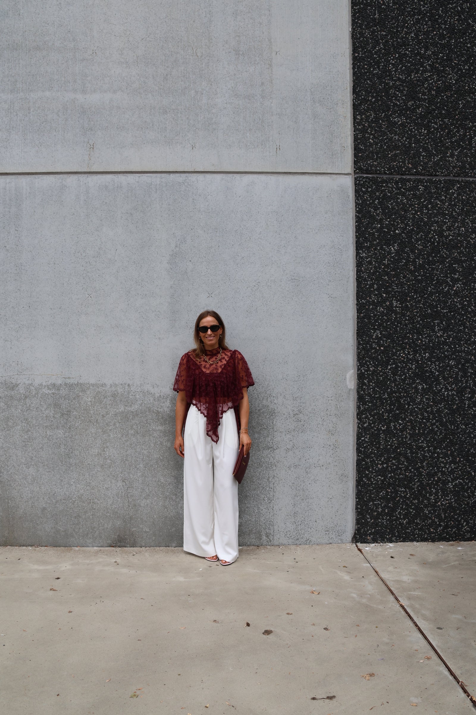 Tess see-trough kanten top bordeaux
