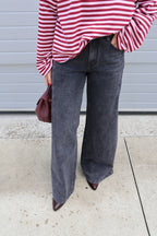 Ine wide leg jeans met plooidetail donkergrijs - long length