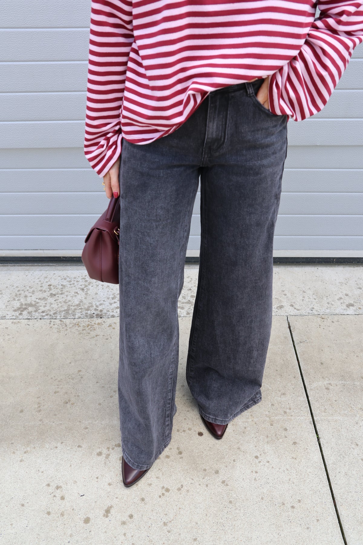 Ine wide leg jeans met plooidetail donkergrijs - long length