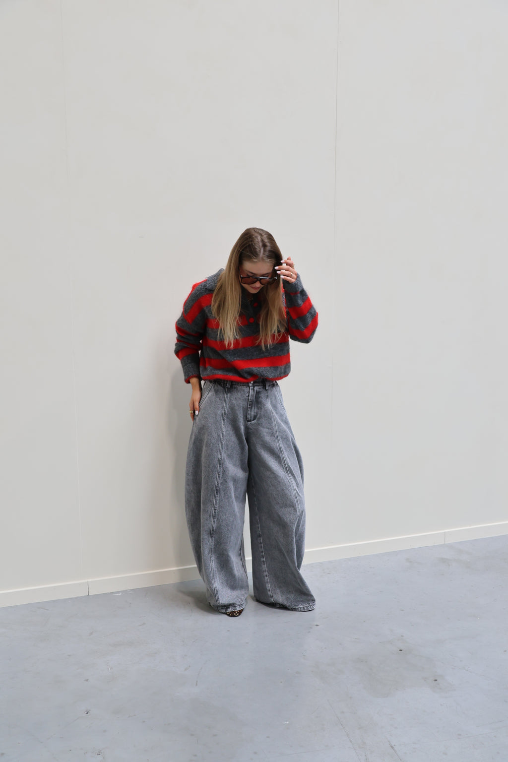 Alexia balloon jeans met rekkerband grijs