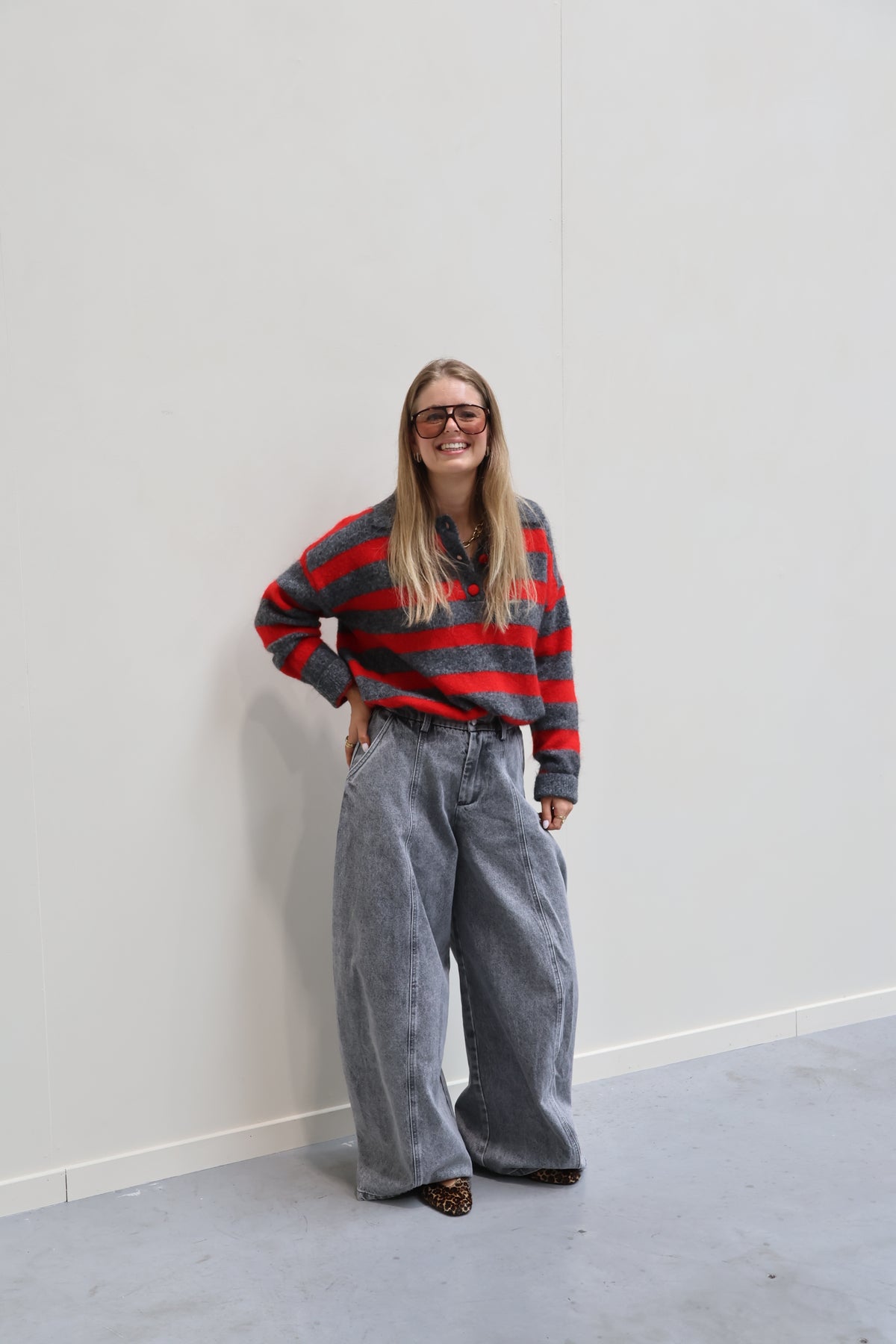 Hailey trui gestreept met polokraag en cropped detail