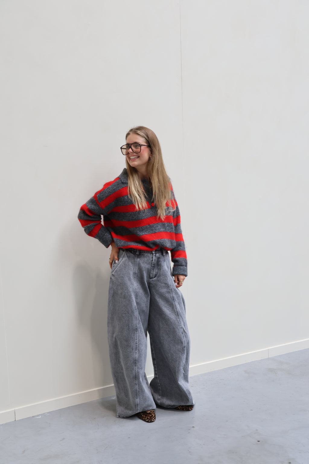 Hailey trui gestreept met polokraag en cropped detail