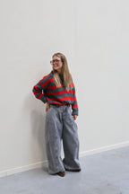 Hailey trui gestreept met polokraag en cropped detail