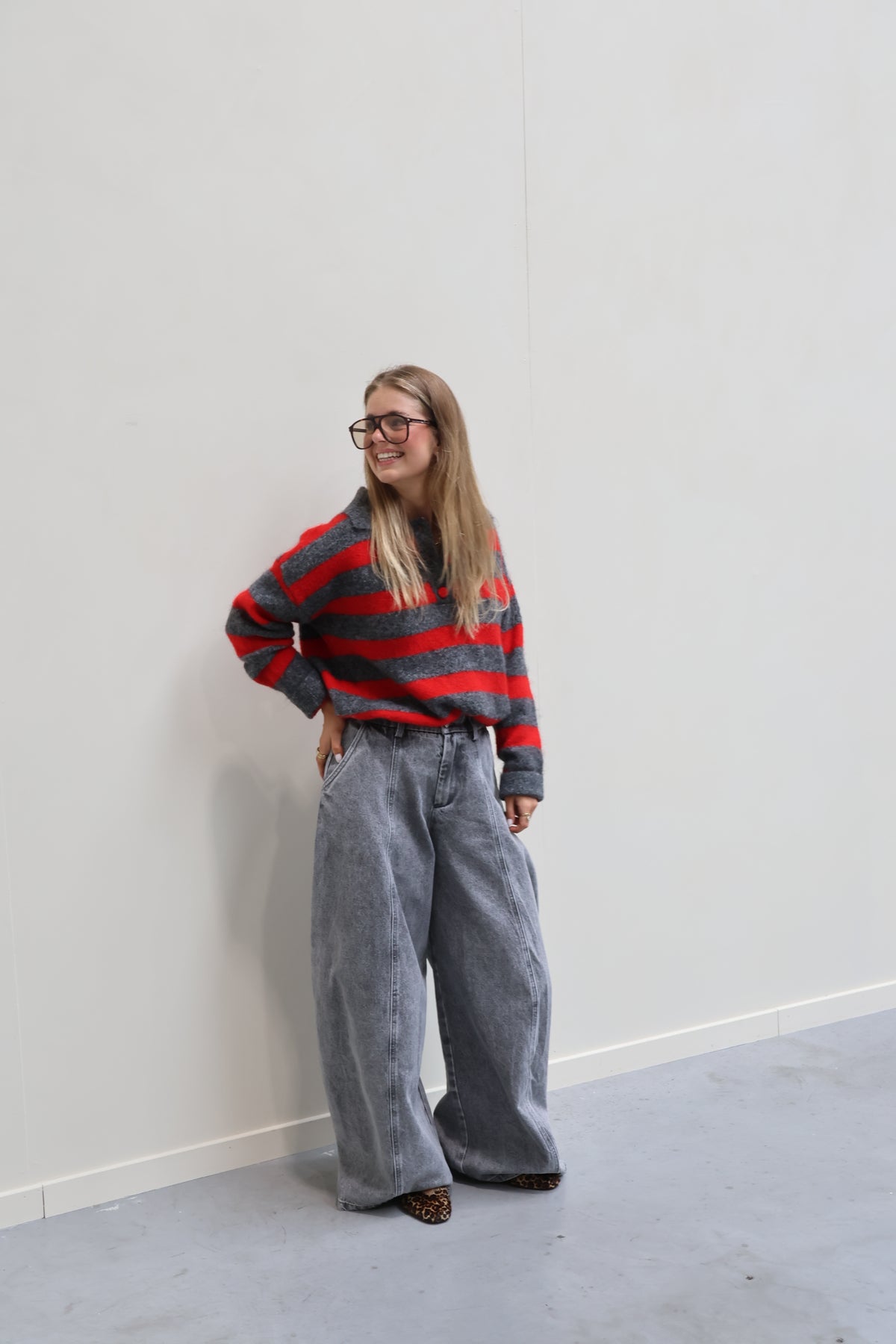 Hailey trui gestreept met polokraag en cropped detail