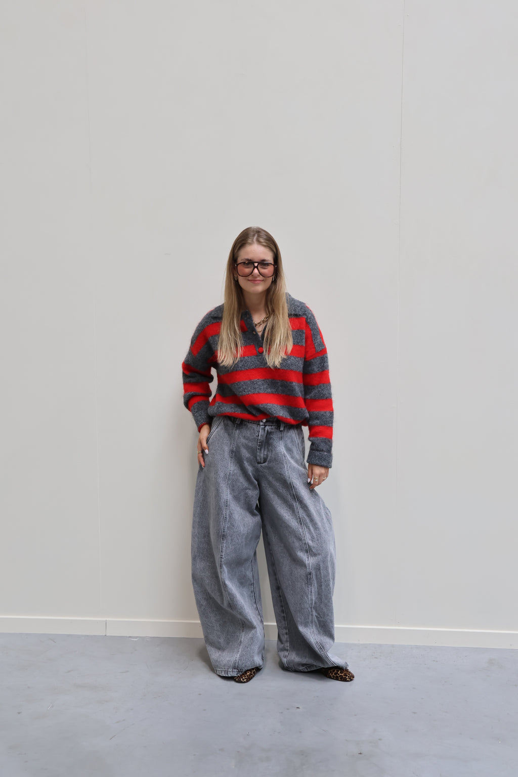 Hailey trui gestreept met polokraag en cropped detail