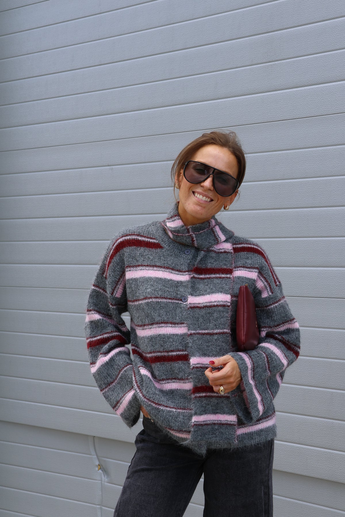 Sam cardigan met sjaal grijs