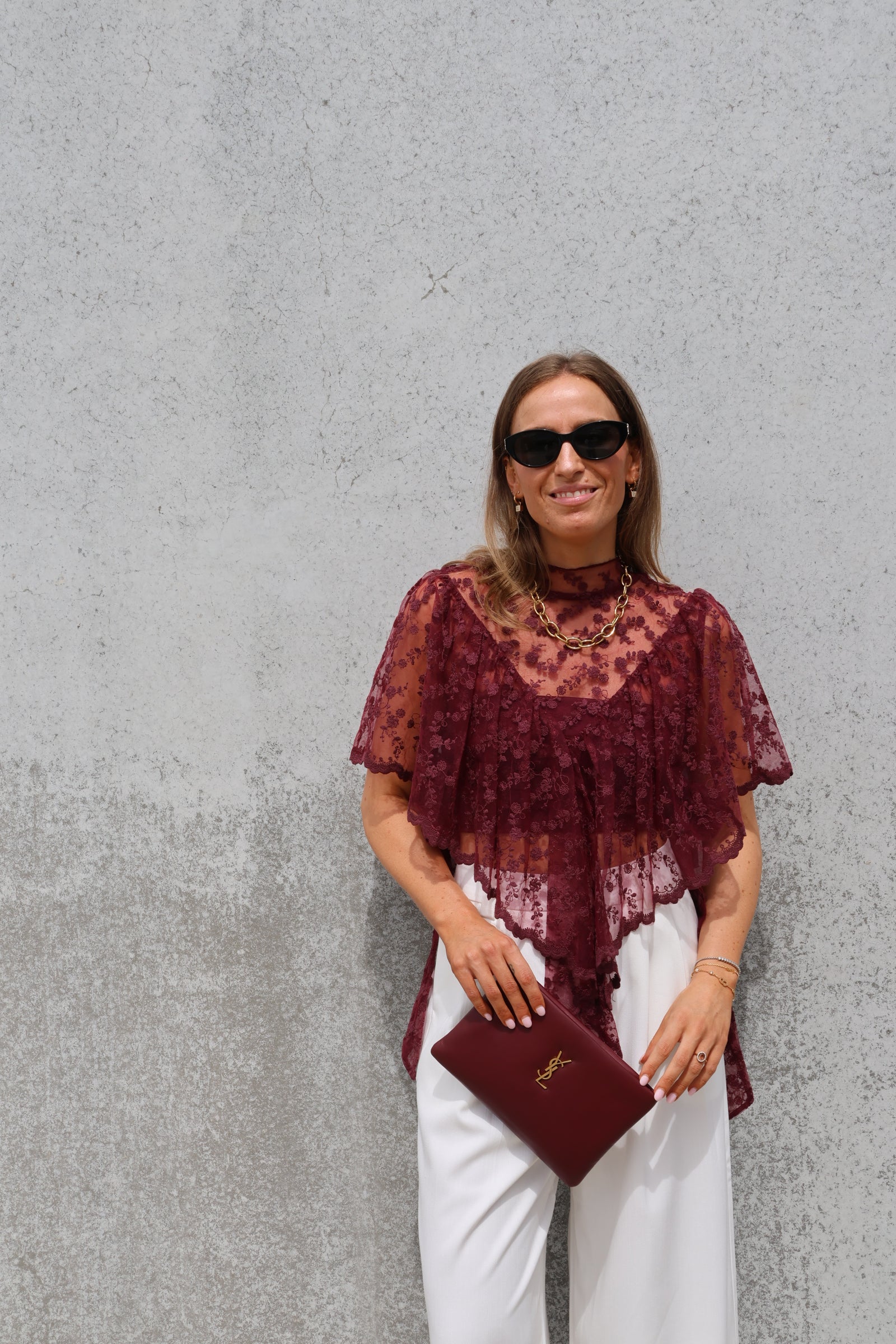 Tess see-trough kanten top bordeaux