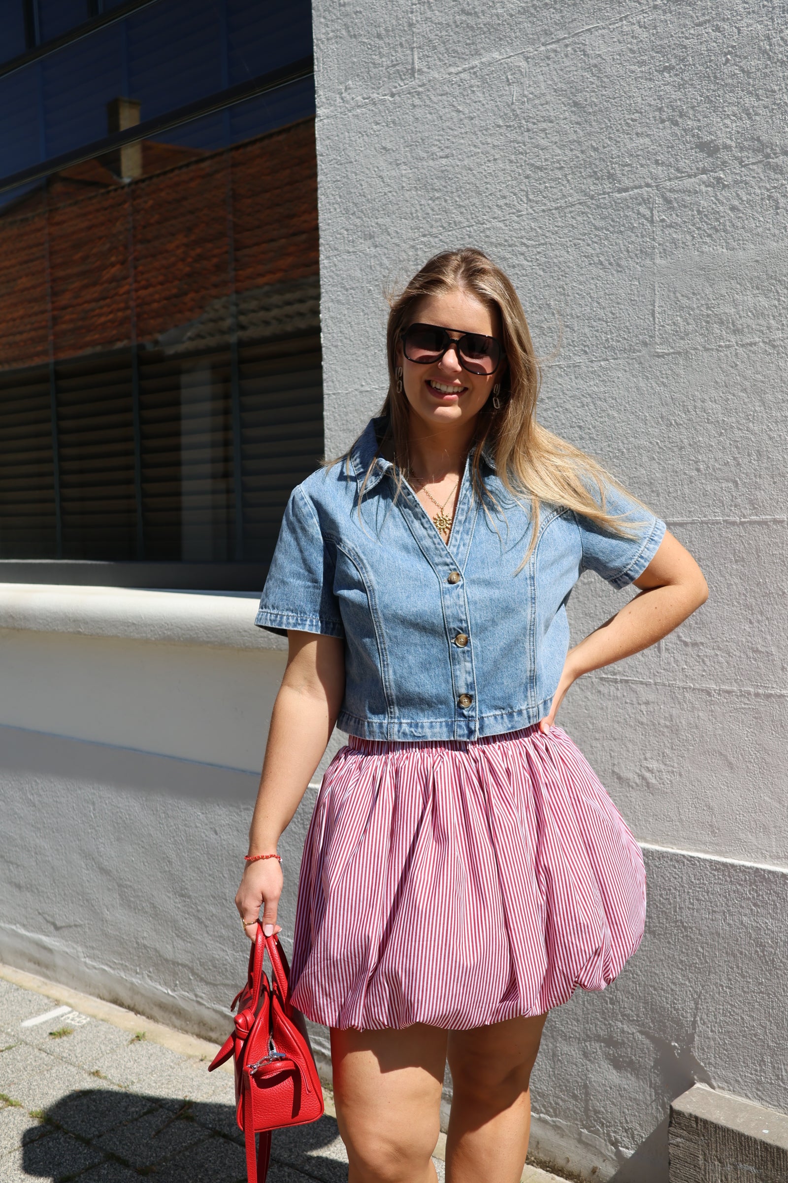 Tine denim top met korte mouw