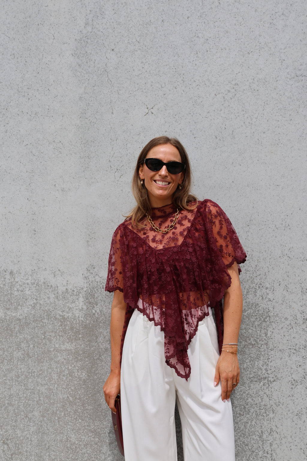 Tess see-trough kanten top bordeaux
