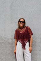 Tess see-trough kanten top bordeaux