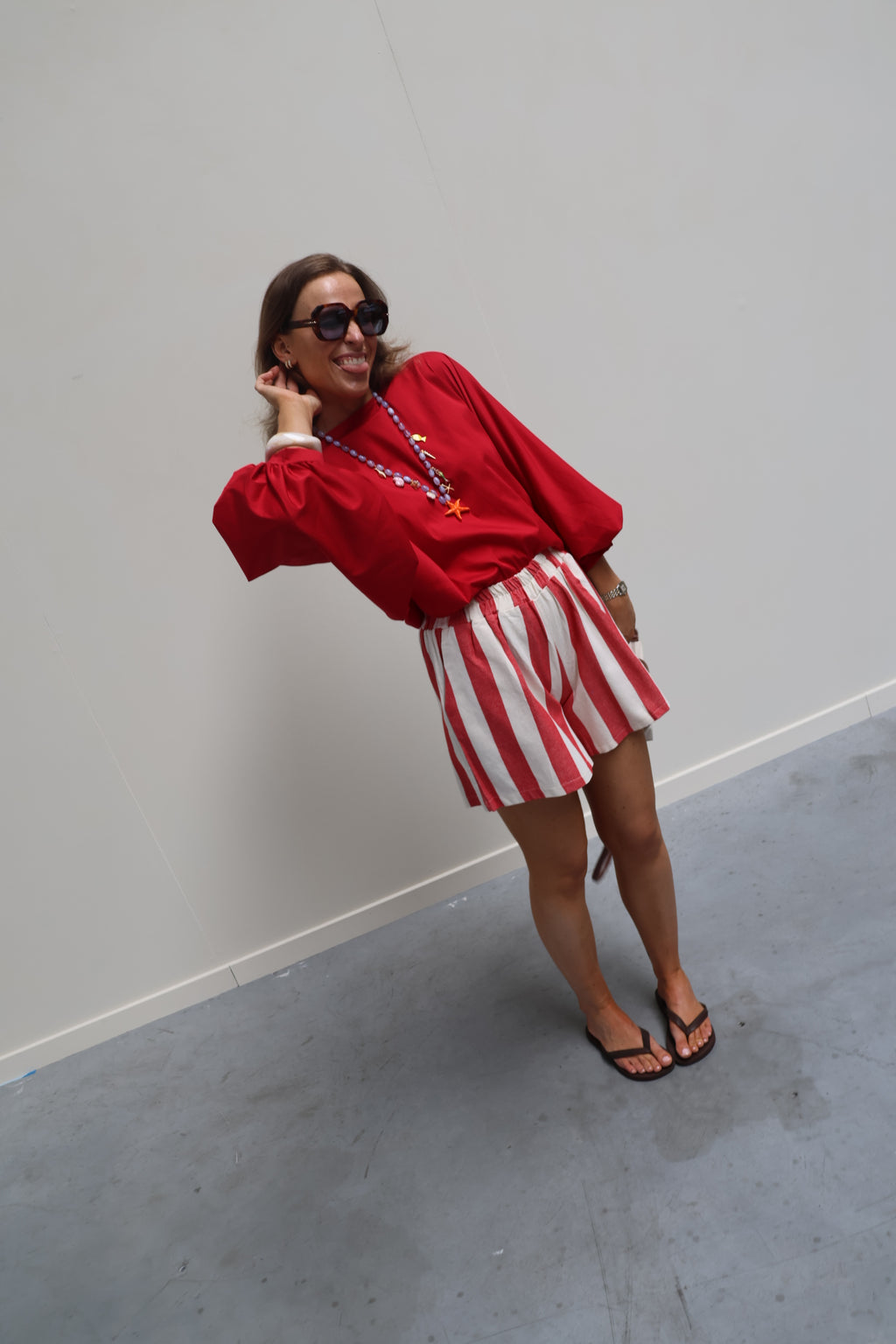 Sanne gestreepte short rood/ecru