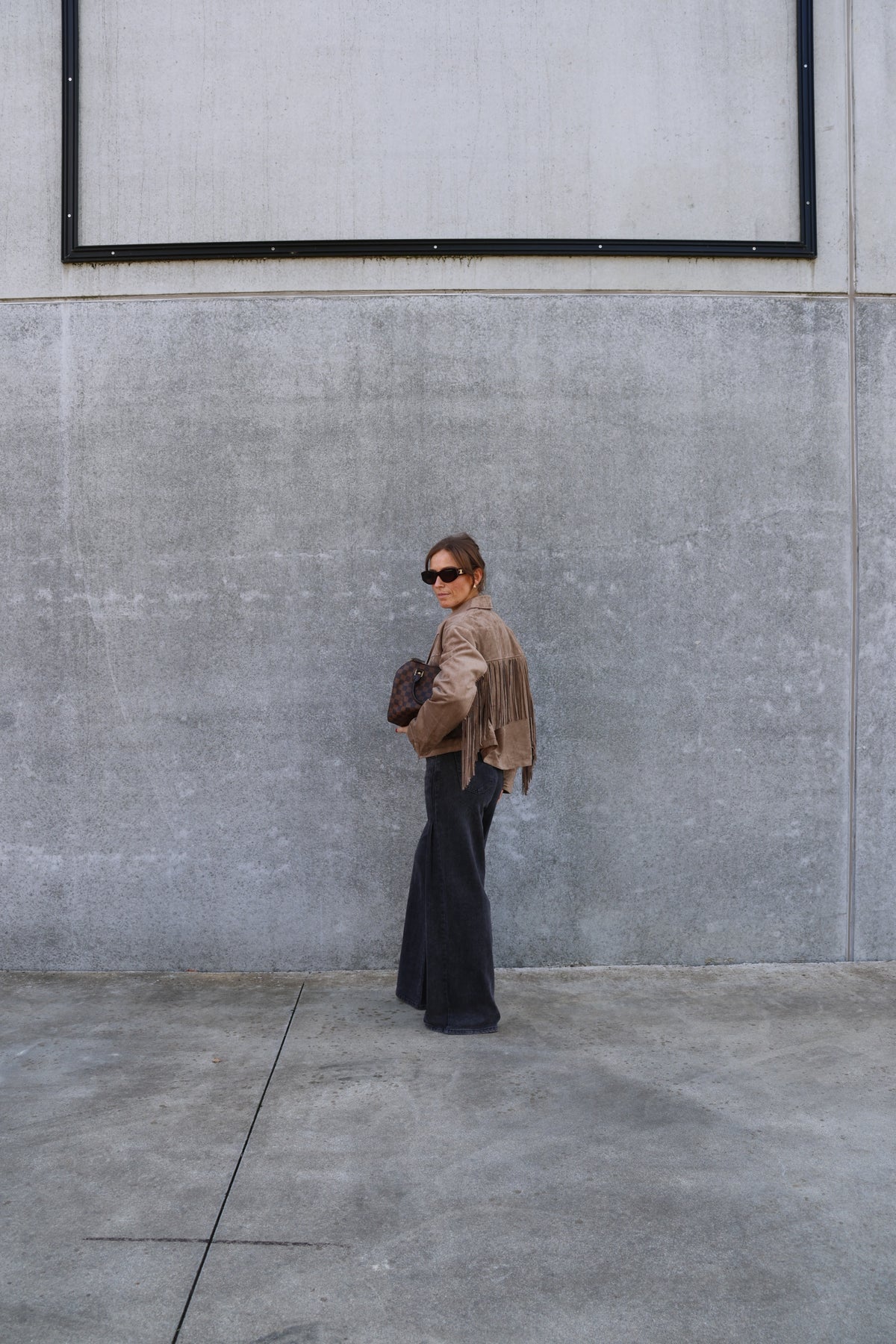 Ine wide leg jeans met plooidetail donkergrijs - long length