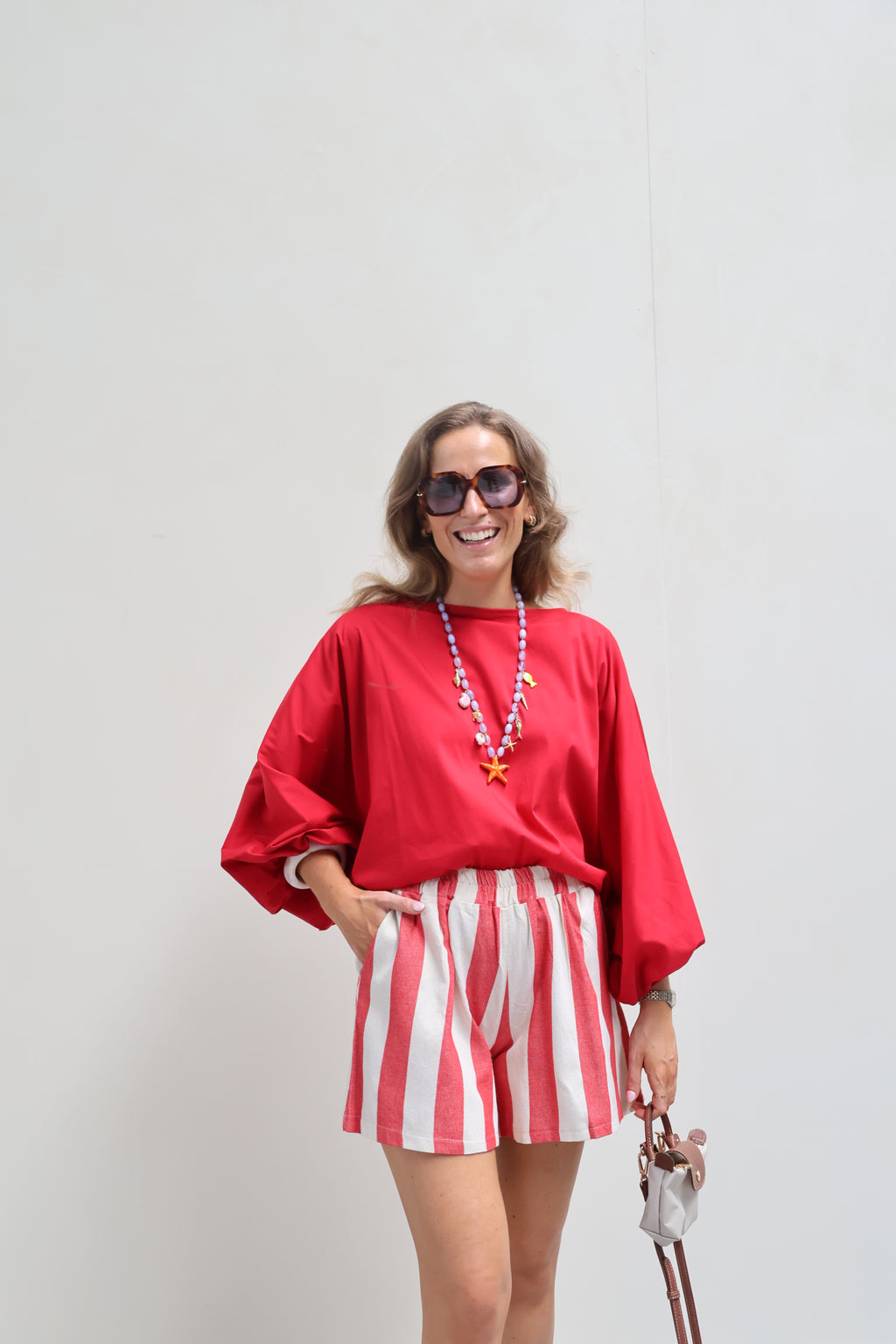 Sanne gestreepte short rood/ecru
