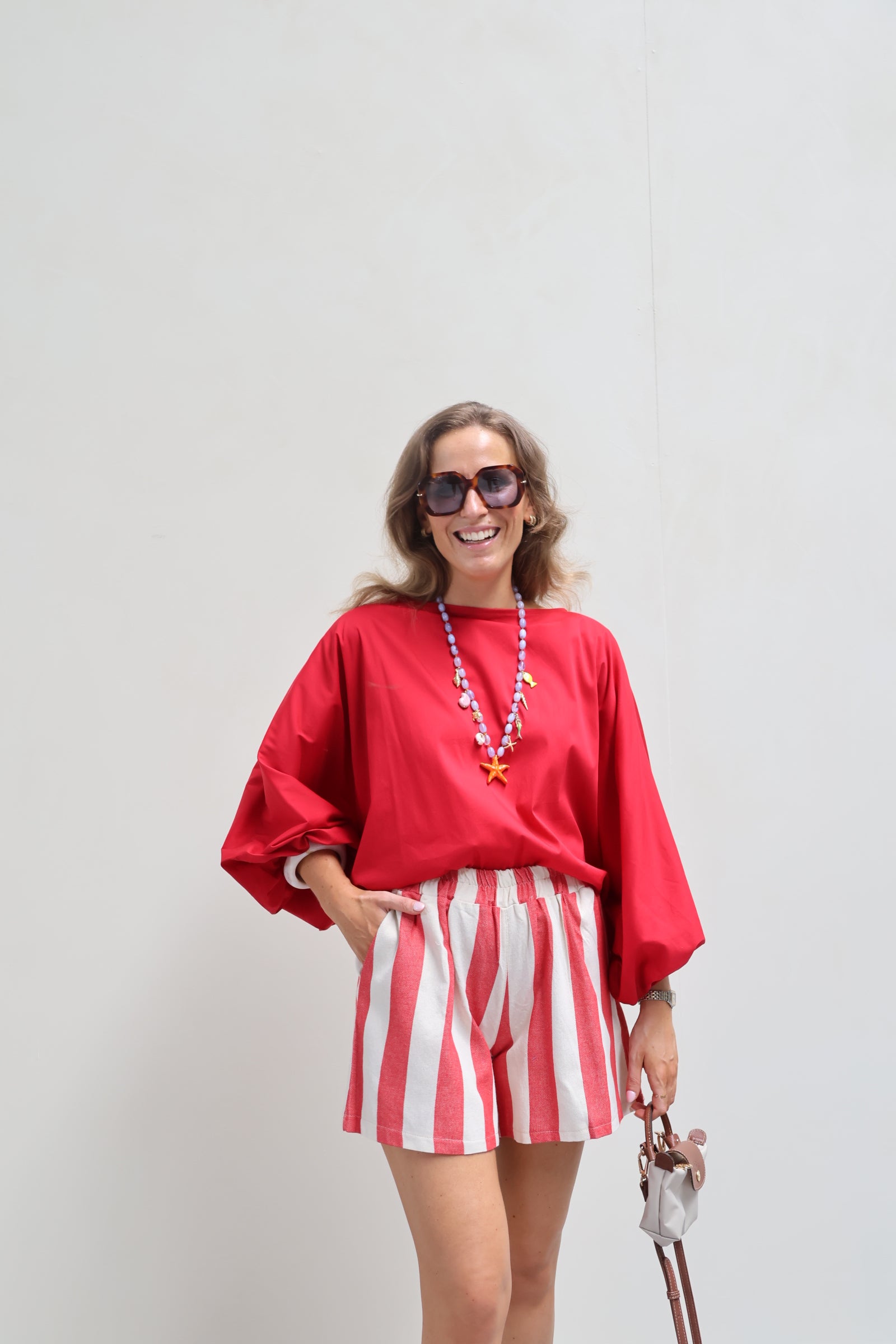 Sanne gestreepte short rood/ecru