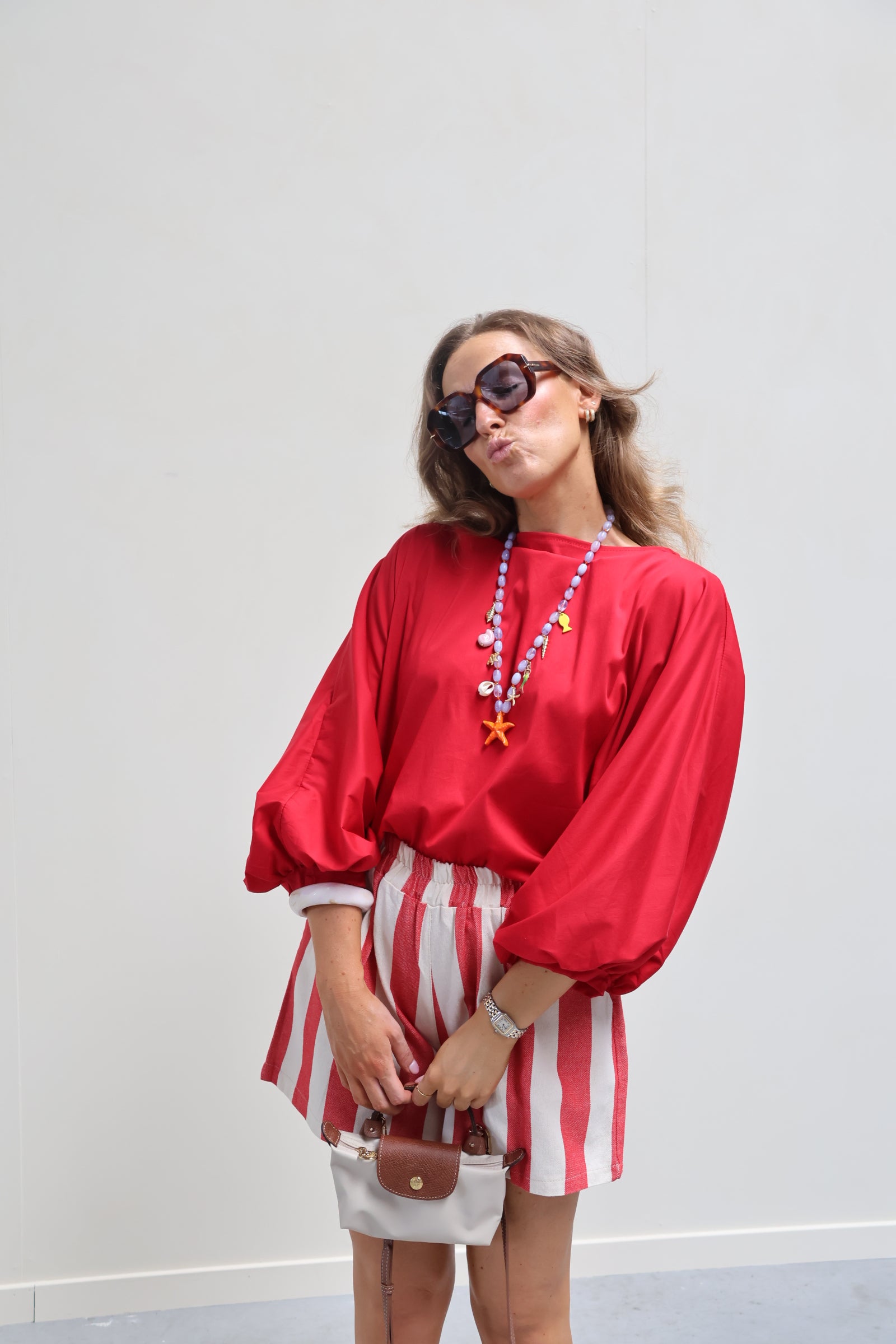 Vive blouse met wijde mouwen rood