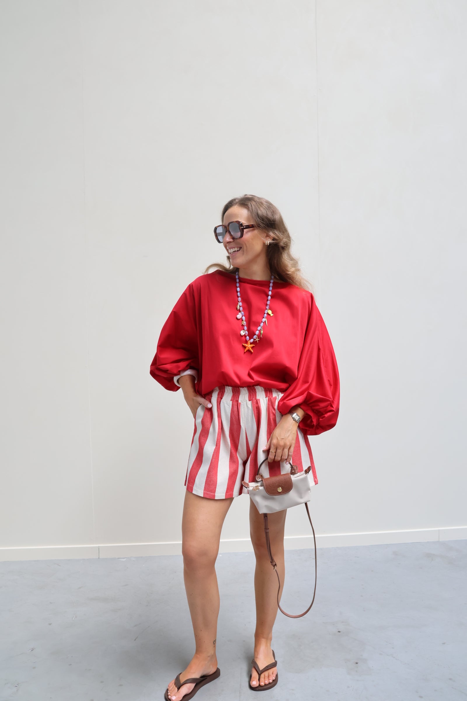 Vive blouse met wijde mouwen rood