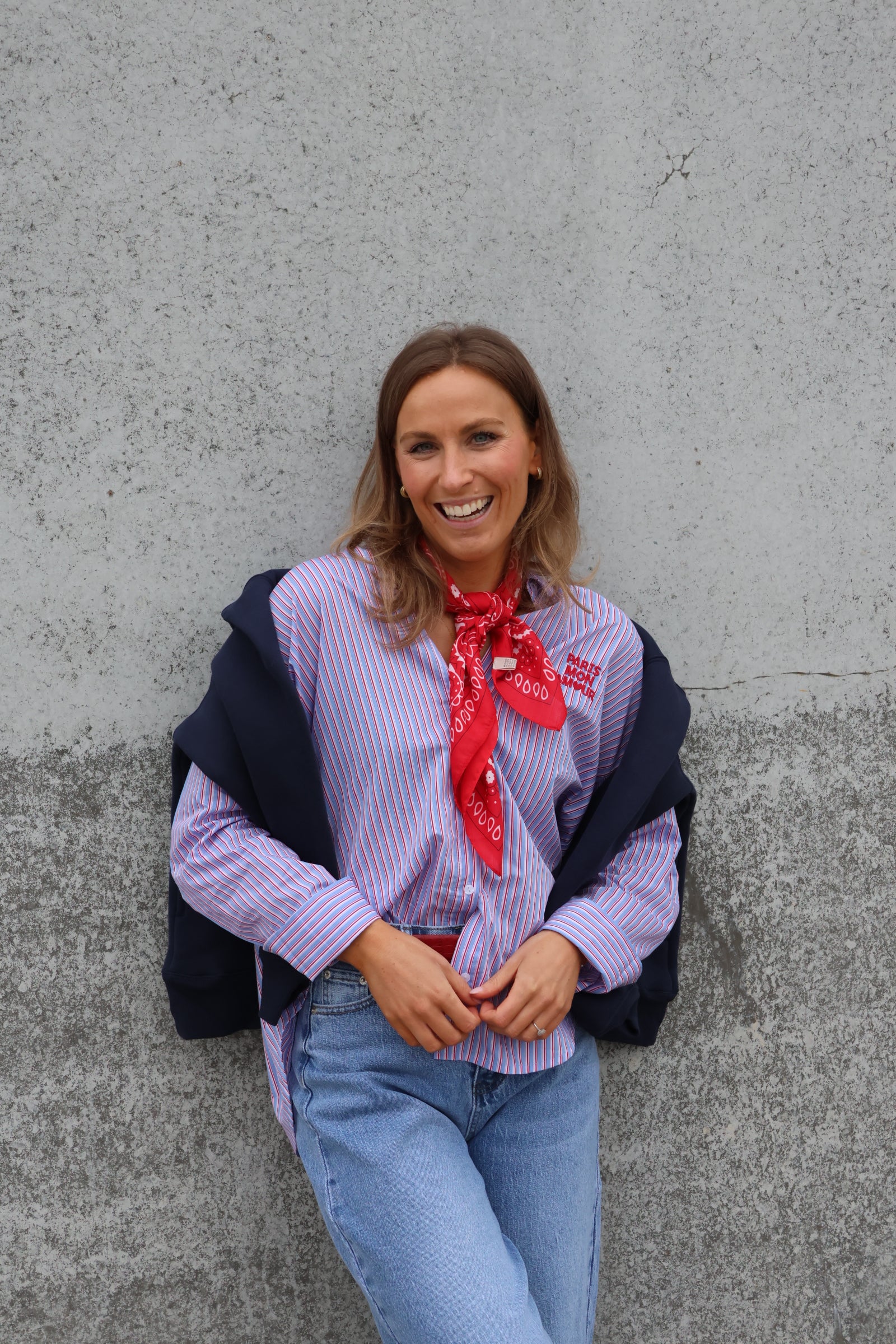 Paris mon amour hemdje lichtblauw/rood