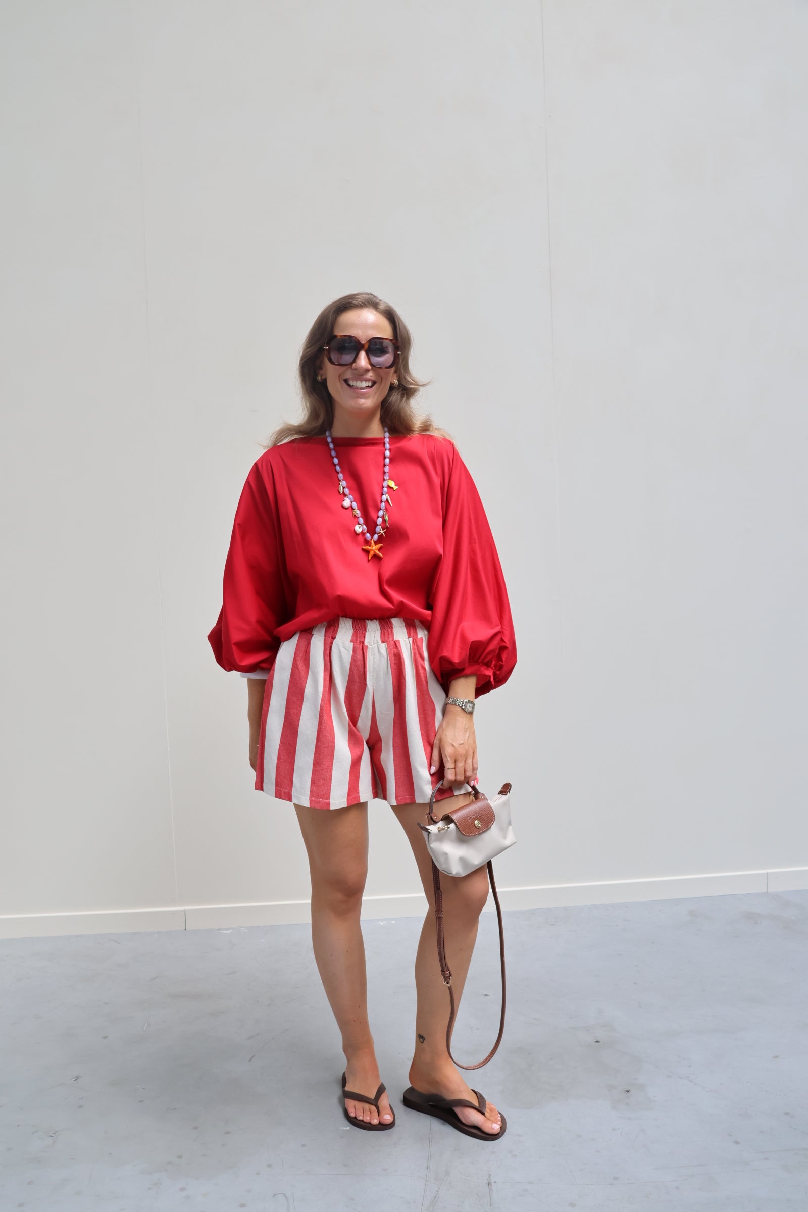 Sanne gestreepte short rood/ecru