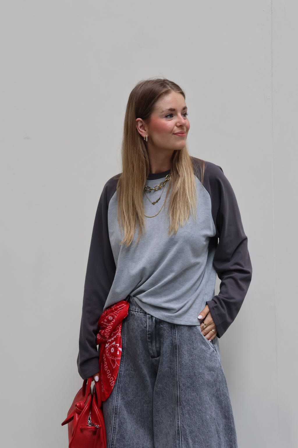 Amy longsleeve grijs/donkergrijs