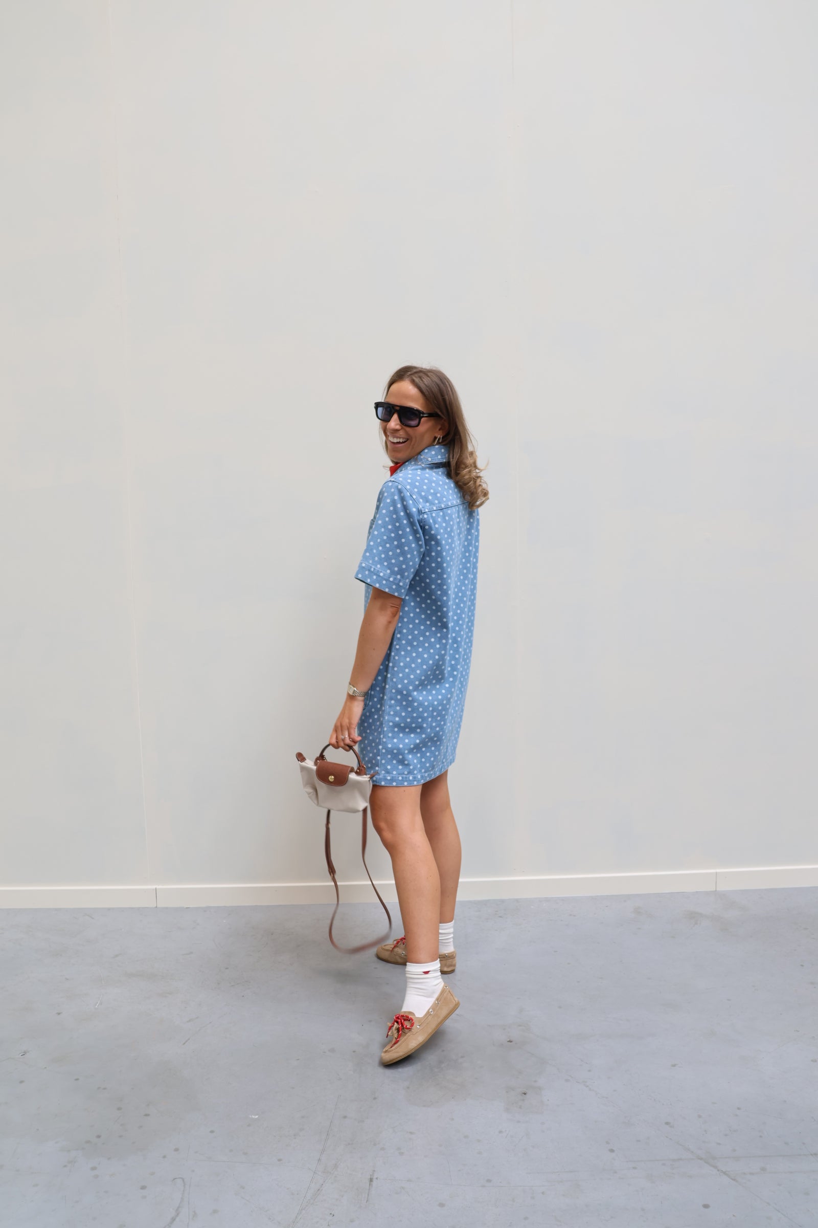 Violette polka dot jeans kleedje