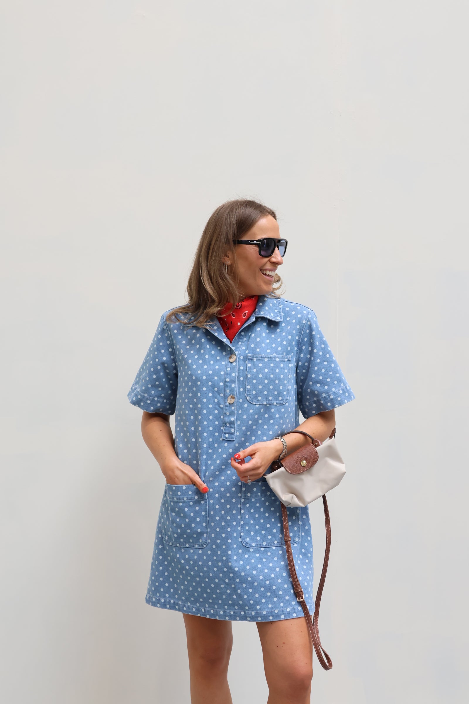 Violette polka dot jeans kleedje