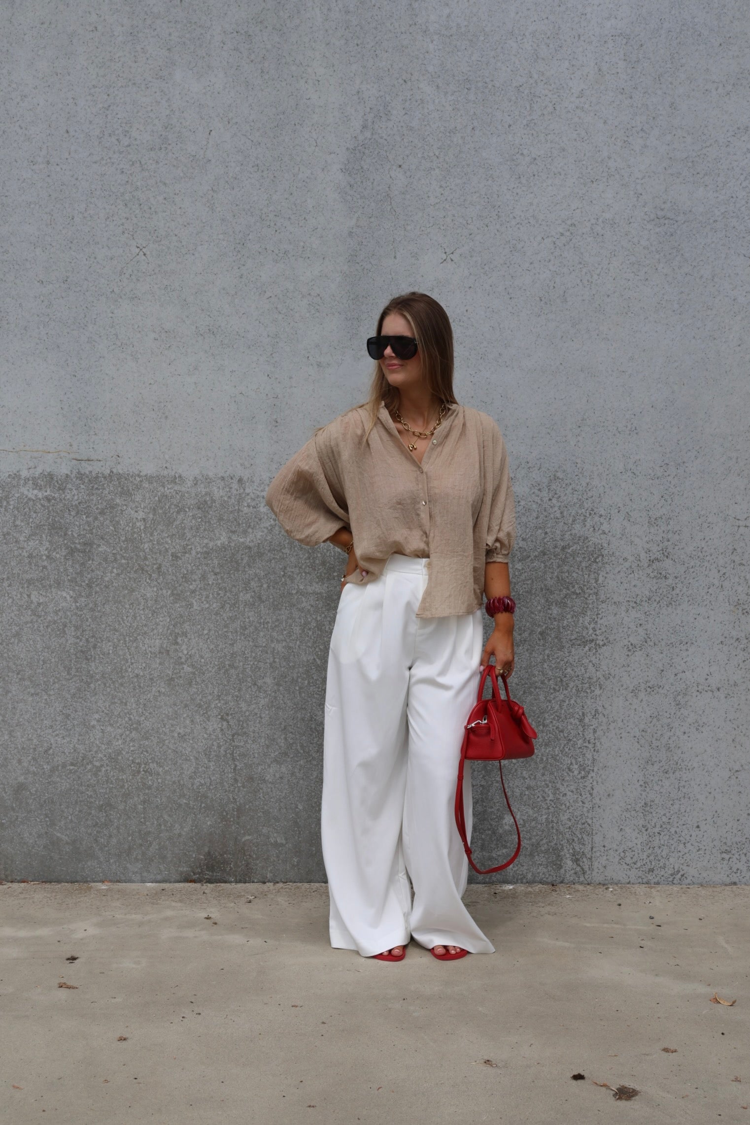 Lieke blouse met wijde mouwen camel