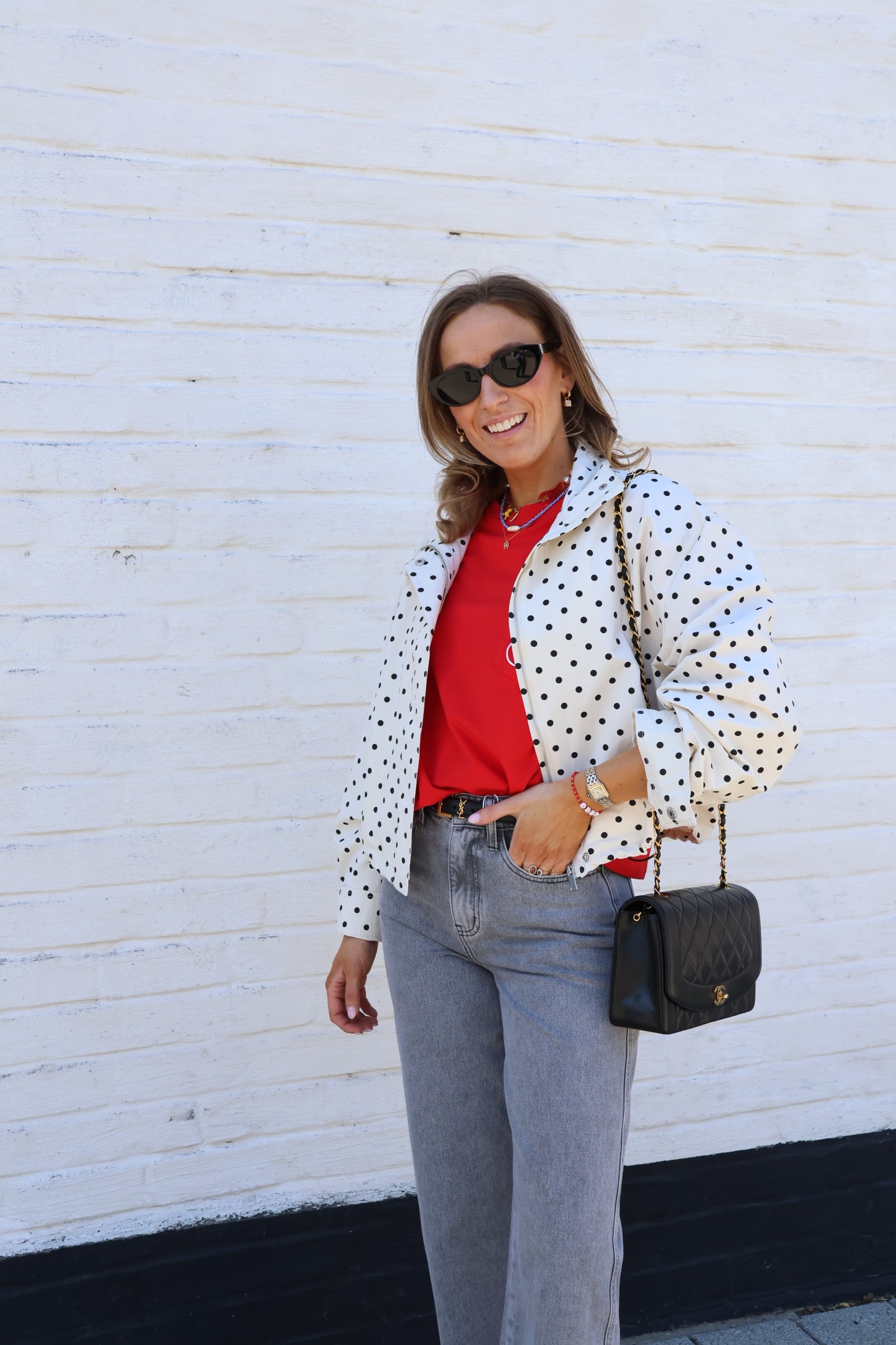 Flo polkadot bomberjas ecru
