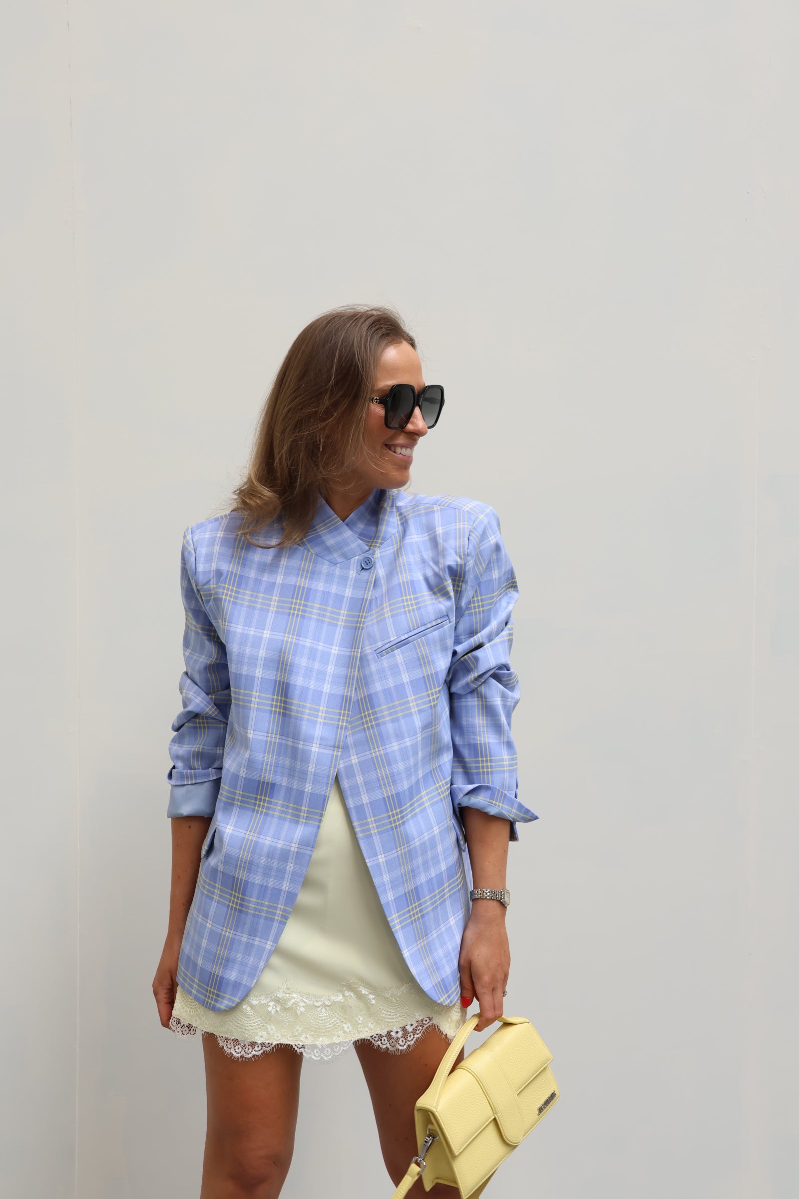 Gisèle carreaux blazer blauw/geel