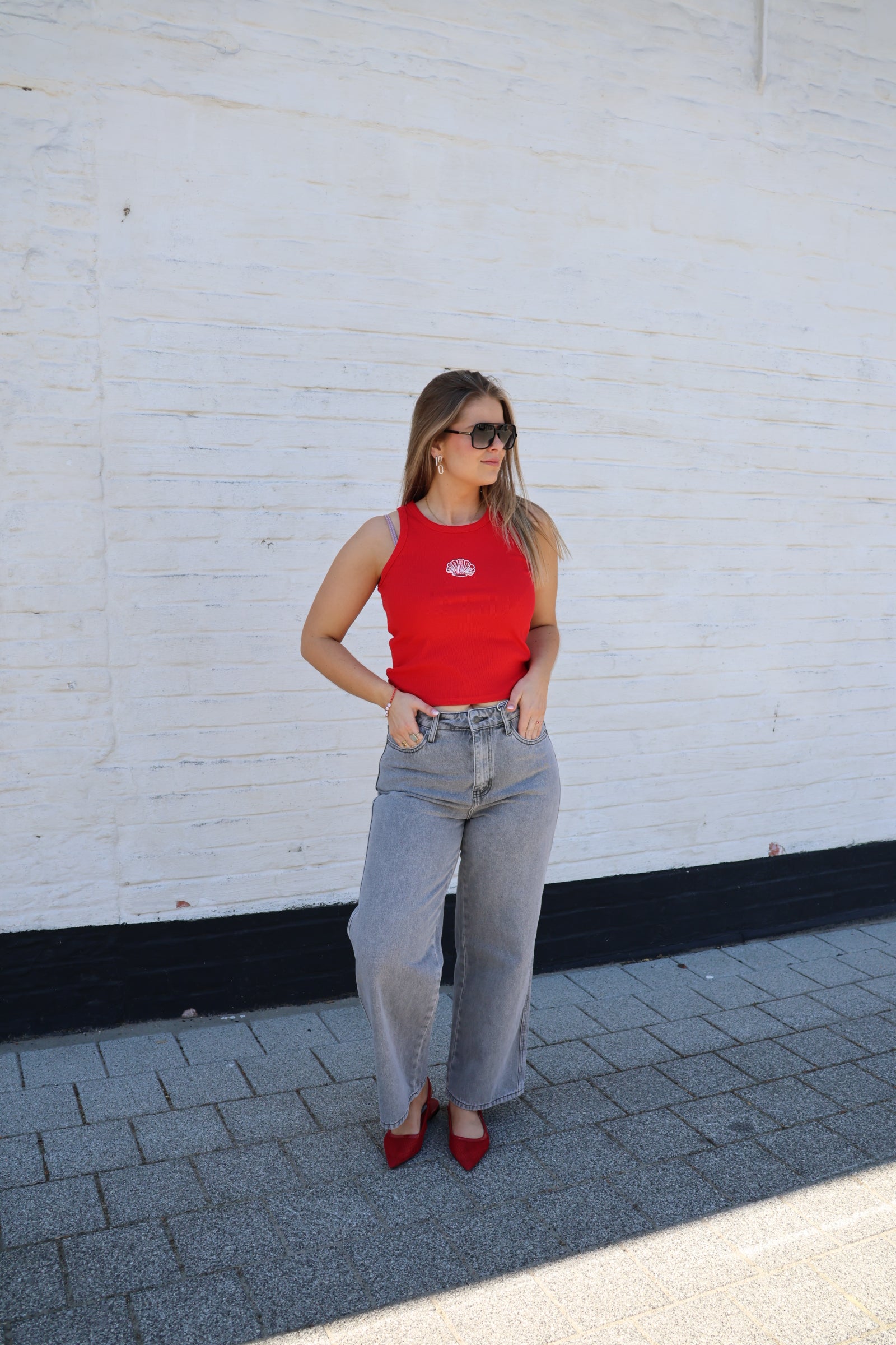Bobbie cropped wide jeans grijs