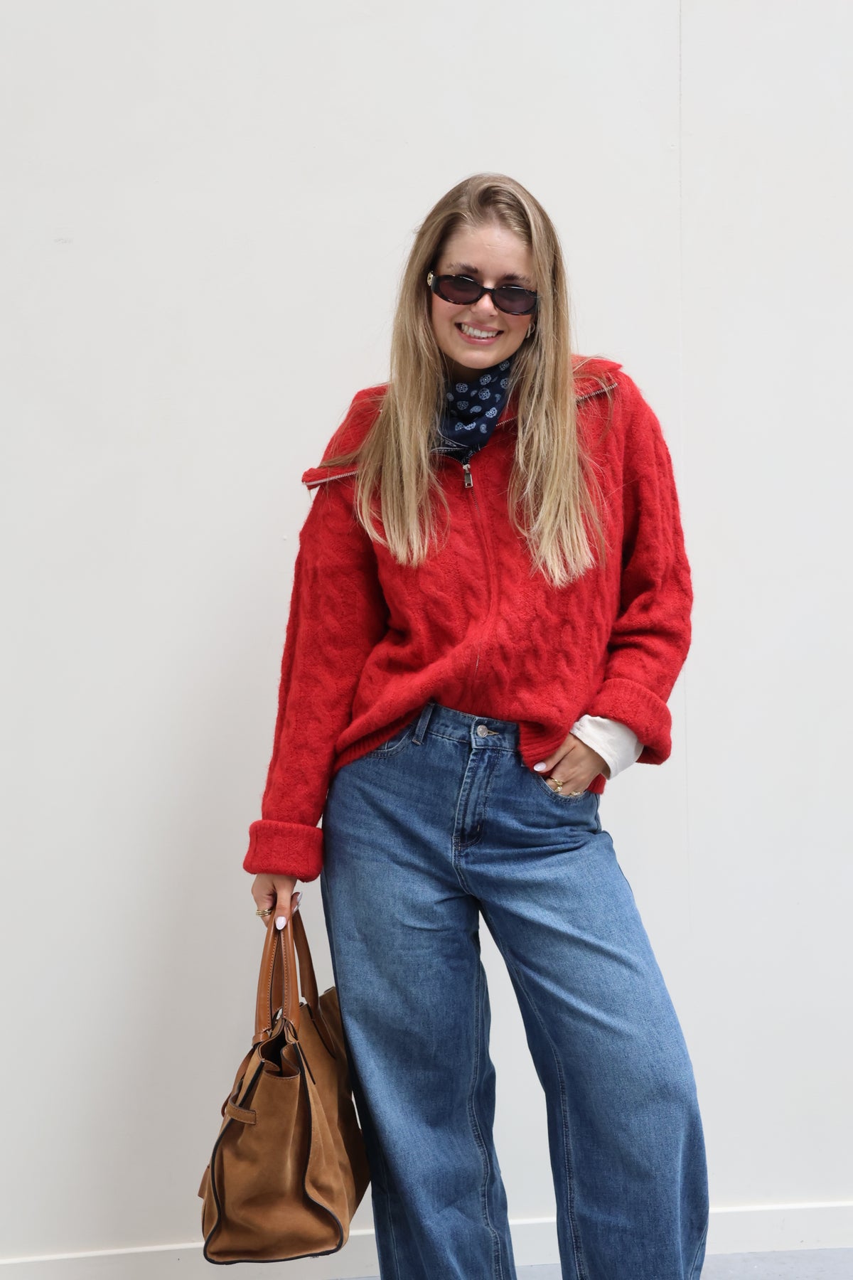 Claudia cardigan met rits rood