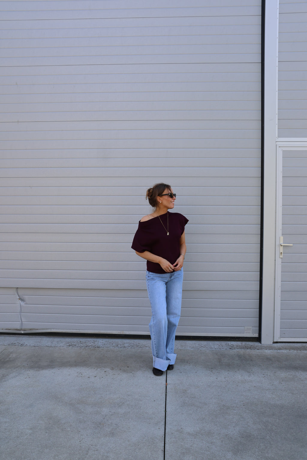 Leni top met brede hals dark berry
