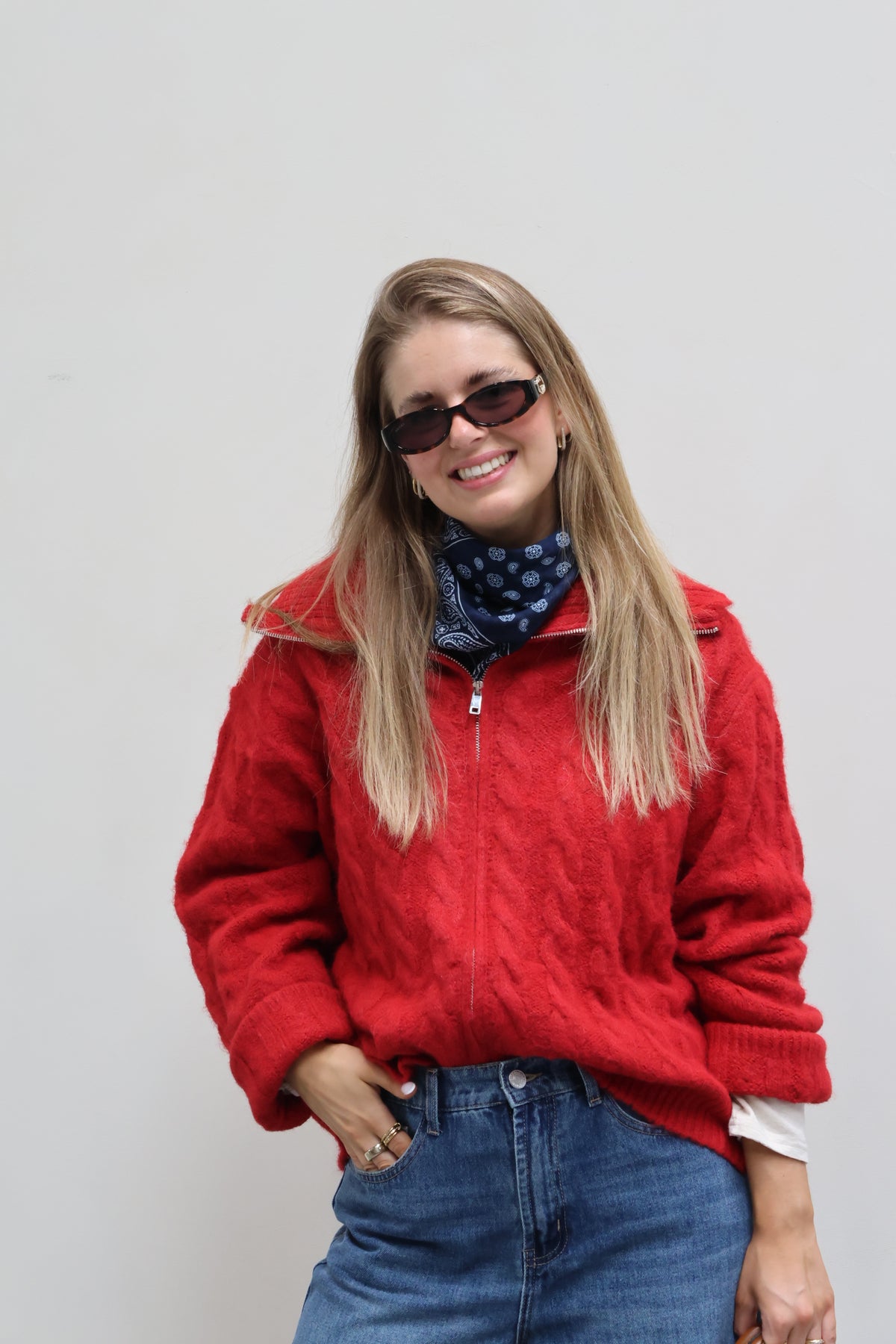 Claudia cardigan met rits rood