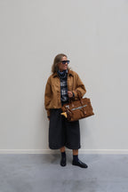 Ilse cropped bomberjas met ribdetail camel