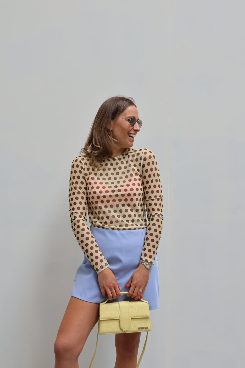 Olivia polka dot longsleeve geel/bruin