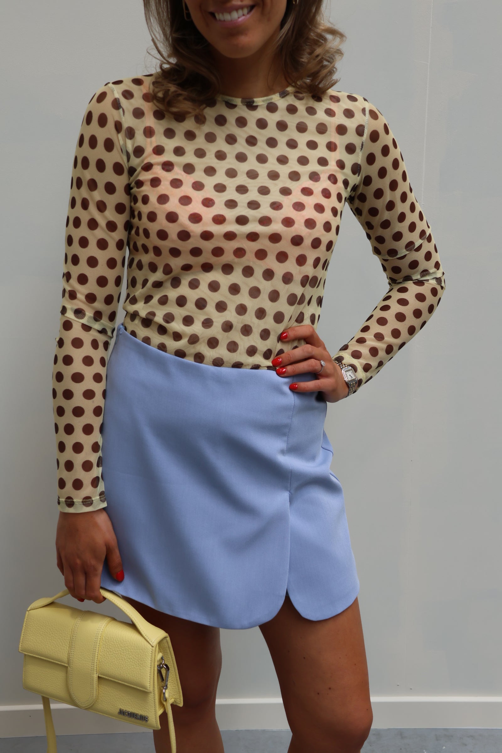 Olivia polka dot longsleeve geel/bruin
