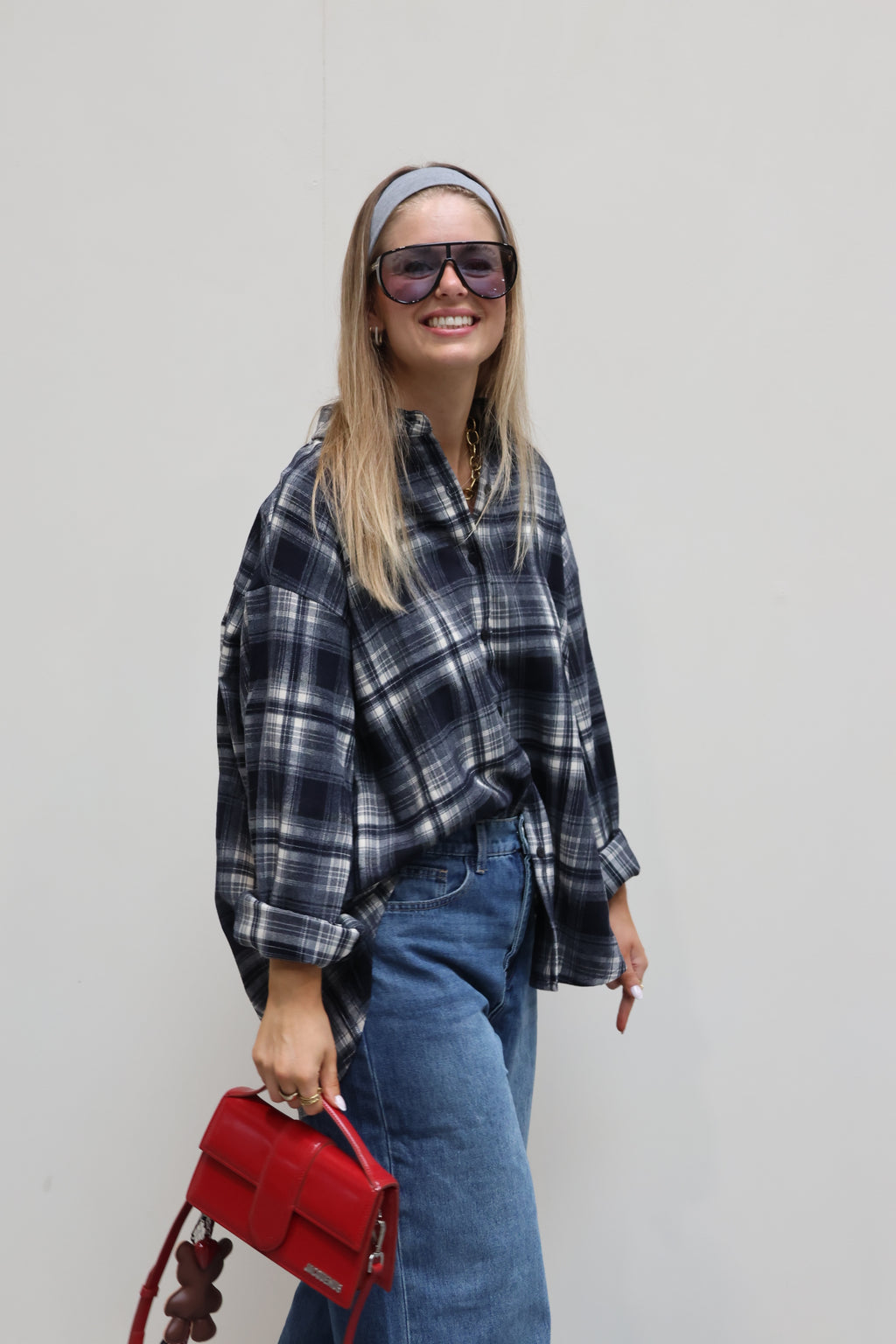 Gitte oversized geruit hemd marine