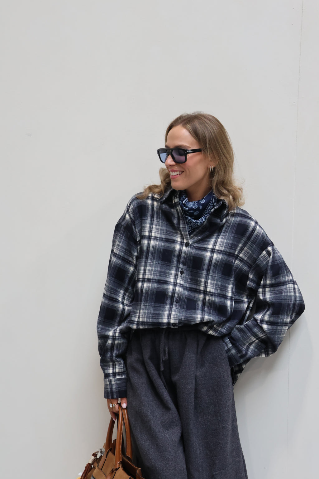 Gitte oversized geruit hemd marine