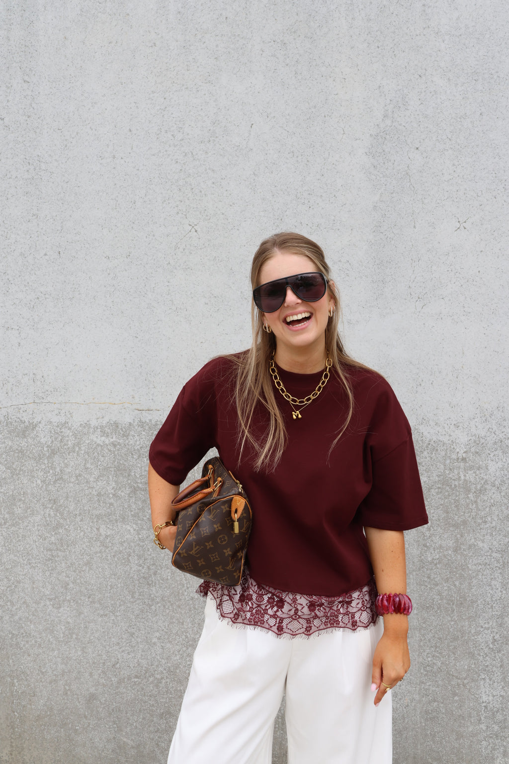 Millie lace T-shirt bordeaux