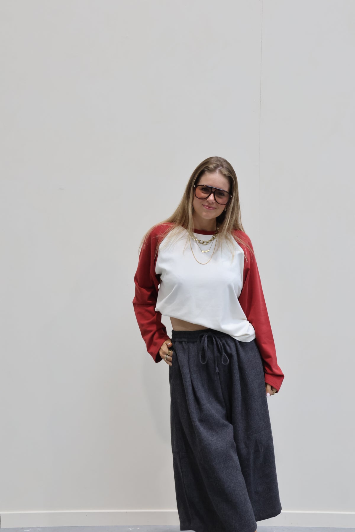 Amy longsleeve créme/donkerrood