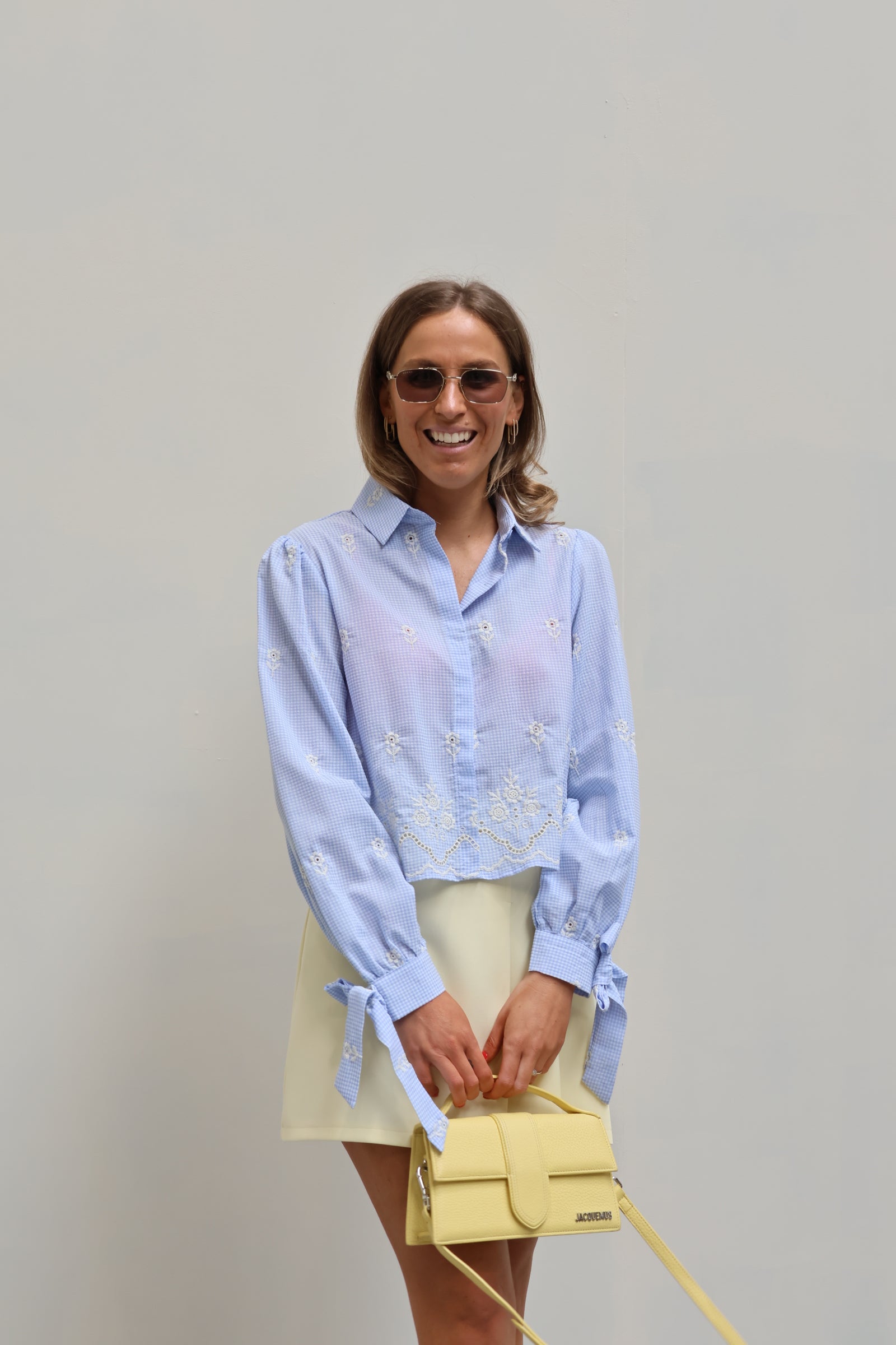 Solène broderie blouse blauw