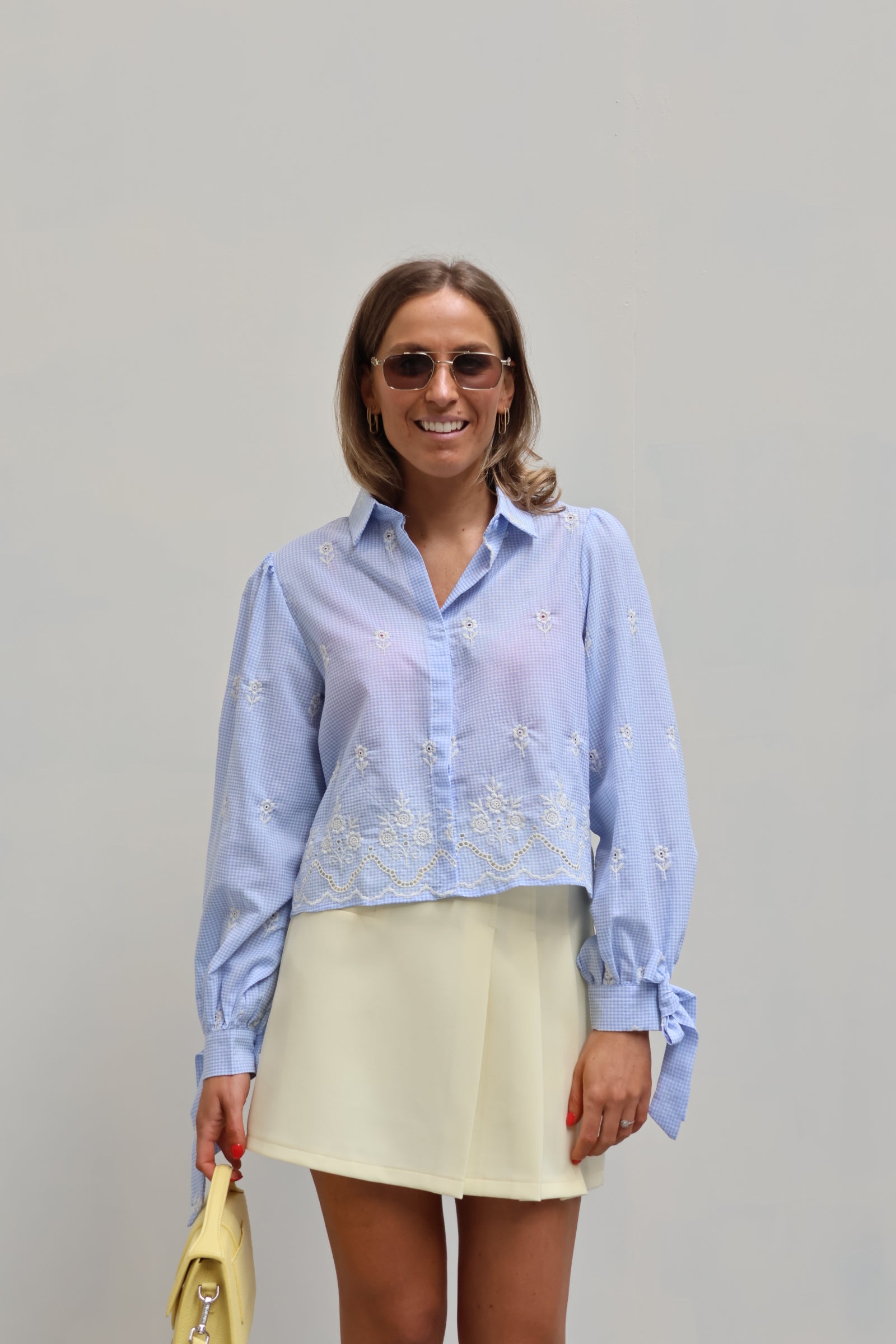 Solène broderie blouse blauw