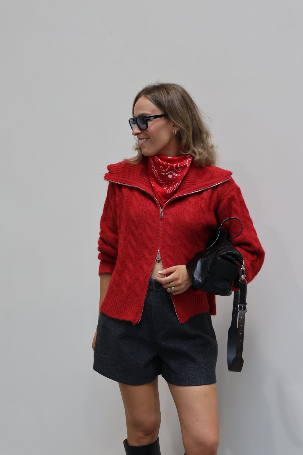 Claudia cardigan met rits rood