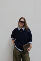 Fiebe gestreepte blouse 'mon amour' lichtblauw
