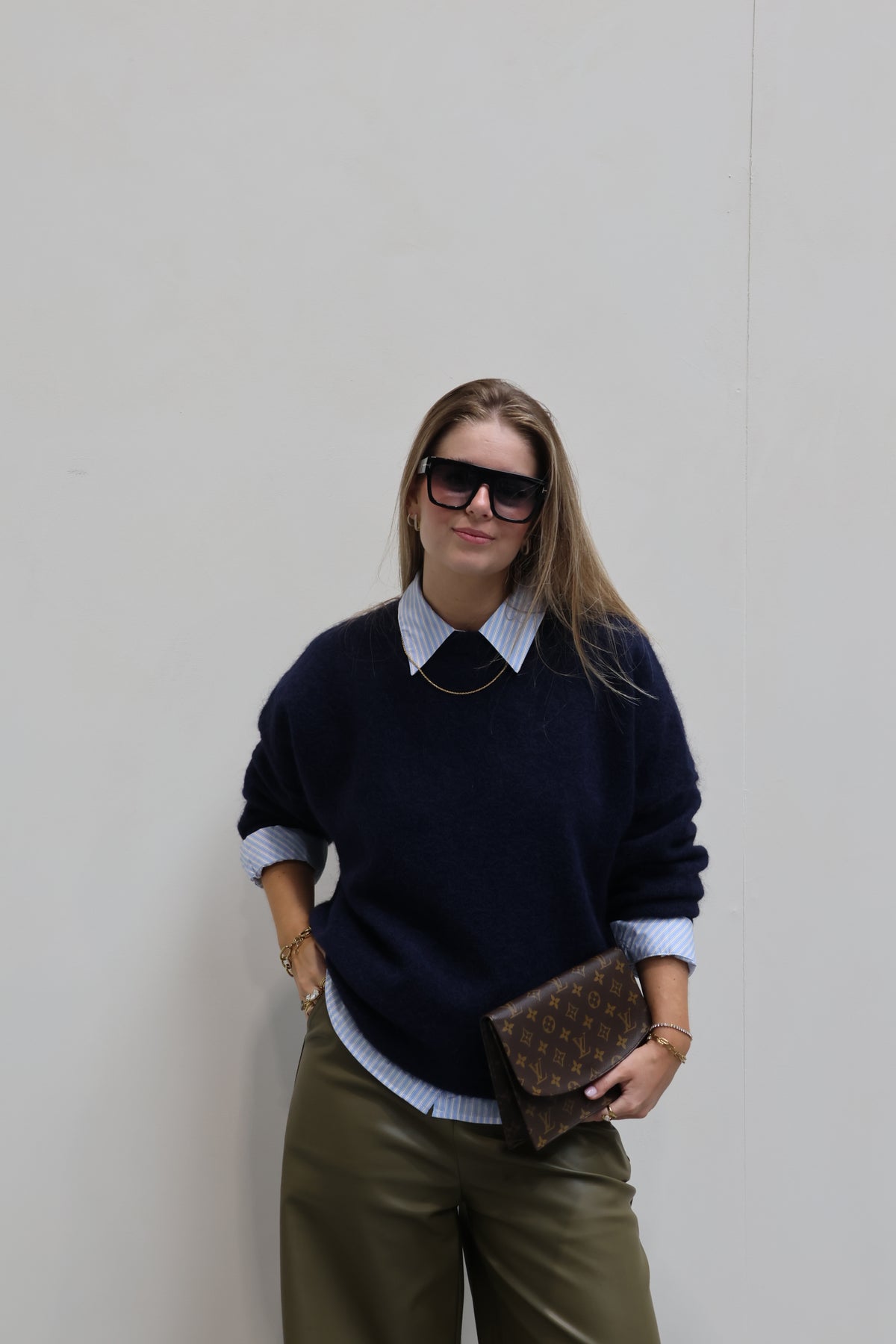 Fiebe gestreepte blouse 'mon amour' lichtblauw